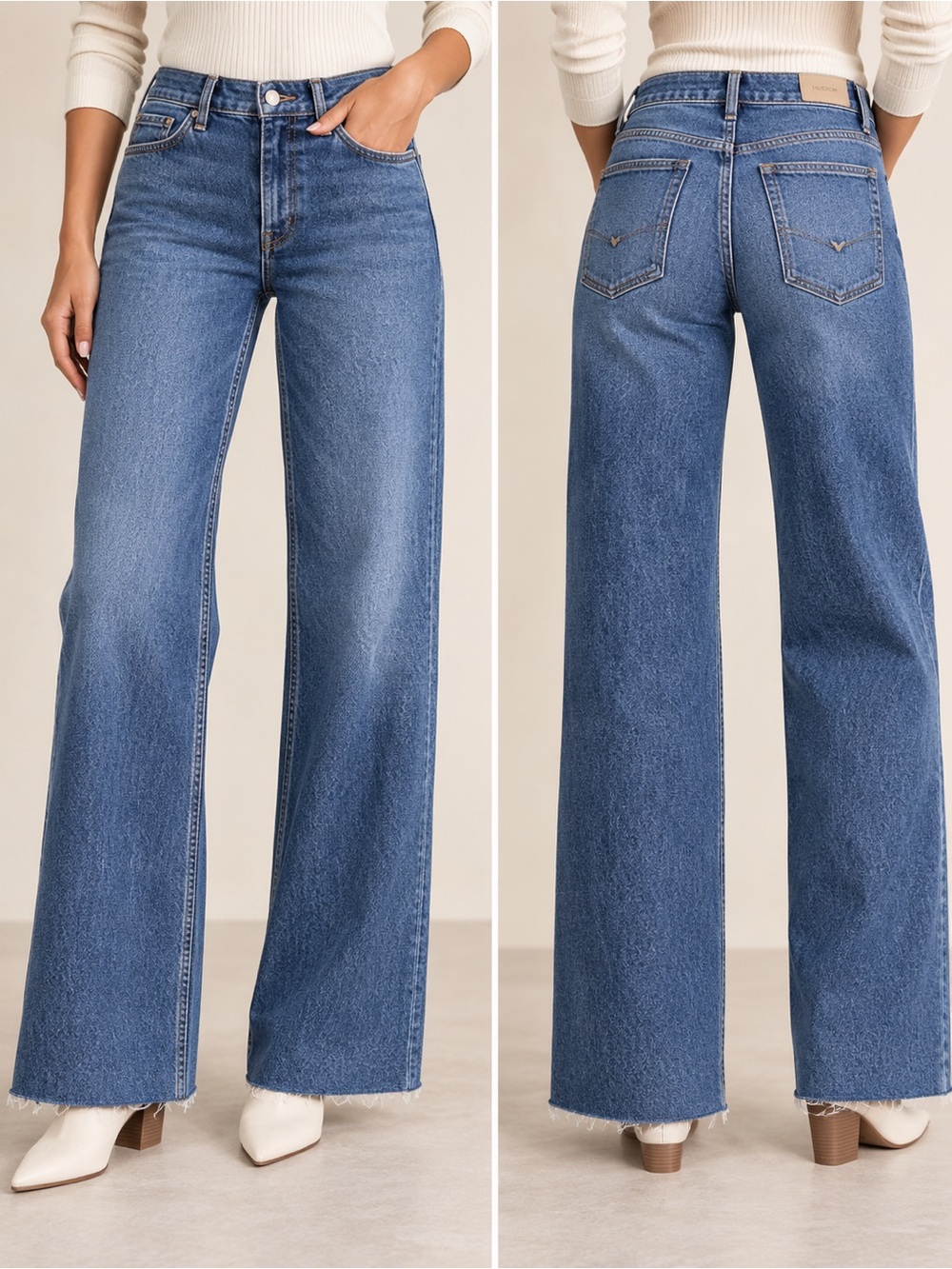 Hudson Rosie High Rise Wide Leg Jeans Apollo Blue Raw Hem NWT Women’s Size 30